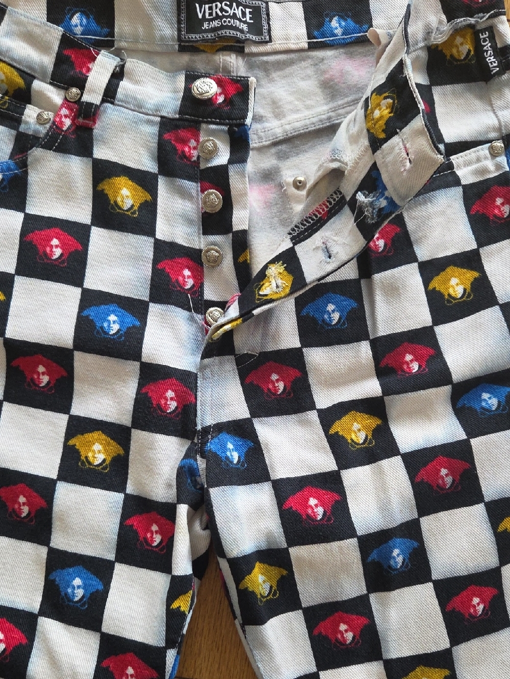 Versace Jeans Black & White Check Cotton with Multicolor Medusa Print - Picture 10 of 10